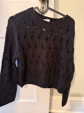 Pretty Polly Black Open-Knit Crewneck Sweater